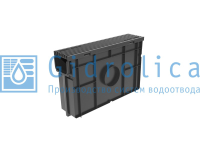 Комплект Gidrolica Light (Лайт): пескоуловитель для пластиковых лотков ПУ 10.11,5.32 - пластиковый с  решеткой РВ- 10.11.50 пластиковой, ячеистой кл. В125
